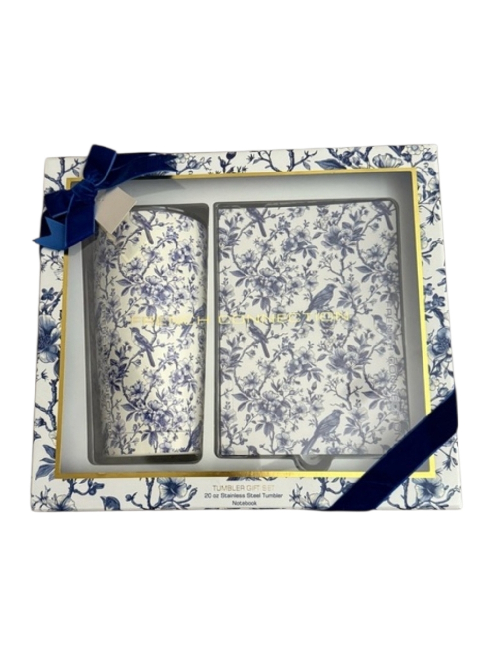 French Connection Blue and White Gift Set Tumbler and Journal NWT